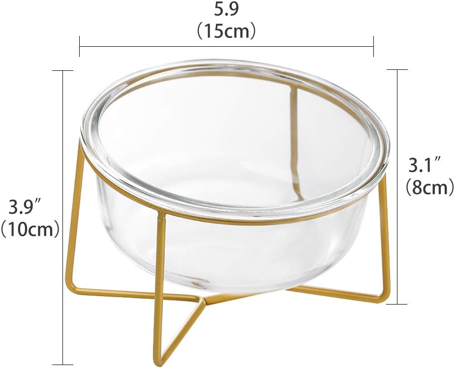 Glass Cat bowls Elevated Tilted, Raised Cat Bowl Anti Vomiting, Cat Feeding Bowls with Metal Stand, Small Dog Bowl - Image 3