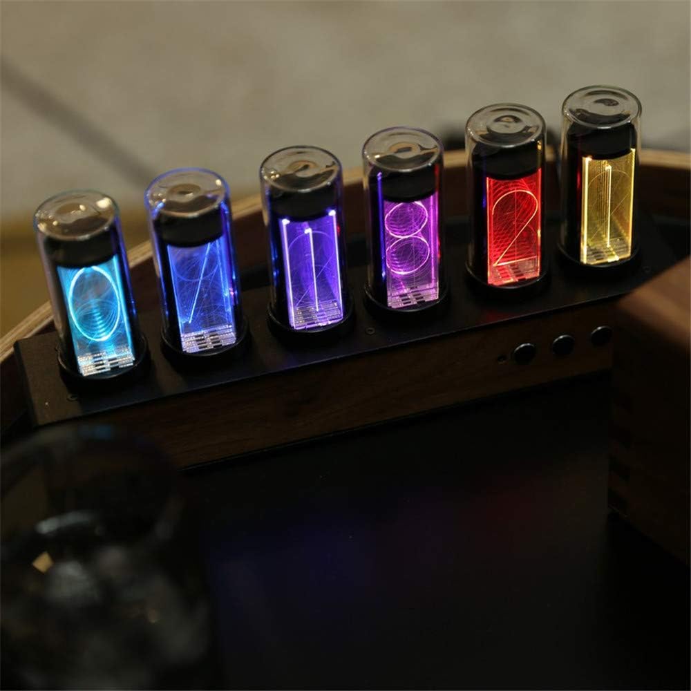 InLoveArts LED Nixie Clock with Black Walnut Panel, 16m Color