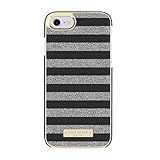 Kate Spade New York Wrap Glitter Stripe Case, iPhone 8, Black Saffiano/Silver Glitter