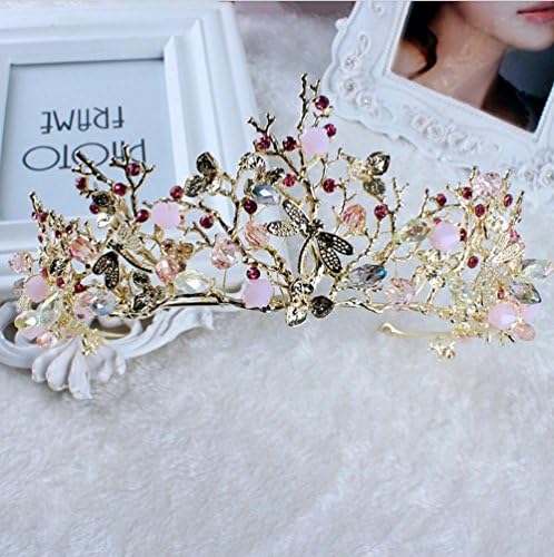 Pink Diamond Crystal Crowns and Tiaras For Pagenat Quinceanera Wedding Gold Color Women Hair Jewelry Headpieces