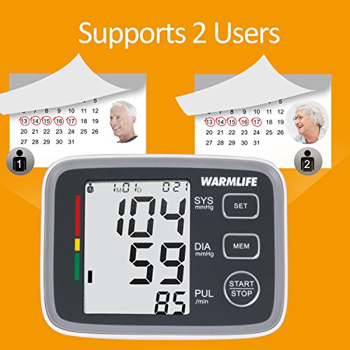 WARMLIFE Accurate Automatic Upper Arm Blood Pressure Monitor Digital BP Machine Pulse Rate Monitoring Meter with 8.8-14.1in Cuff Kit,180 Records Two Users,Display&Talking Wire/Wireless– FDA Approved