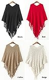 Jingjing1 Poncho Cape, Women's Fashion Batwing Tassels Poncho Cape Knit Sweater Cloak Winter Warm Knit Jumper