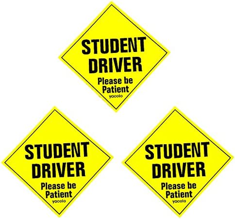 Set of 3 "Please Be Patient Student Driver" Safety Sign Vehicle Bumper Magnet - Reflective Vehicle Car Sign Sticker Bumper for New Drivers (3 PACKS)