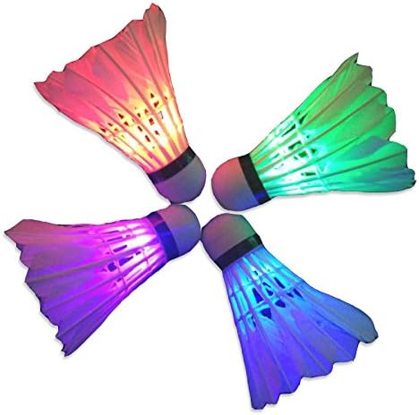 LED Badminton Set Glow Birdies Shuttlecock Kimter Multicolor For Kids Adult Neighbors Dusk Dark Outdoor Indoor Sports Party Fun Activities Pack Of 4-Piece