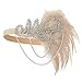 1920s Gatsby Flapper Feather Headband 20s Accessories Crystal Beaded Wedding Headpiece (1-Pink)