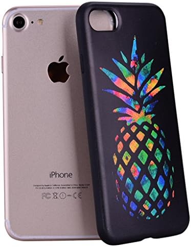 iPhone 7 Case, Yunbaozi iPhone 8 Embossing Case Protective Cover Soft Silicone Case Flexible Smooth Skin 3D Printing TPU Mysterious Creative Design Black Relief Cover for iPhone 7/ iPhone 8 - Rainbow pineapple