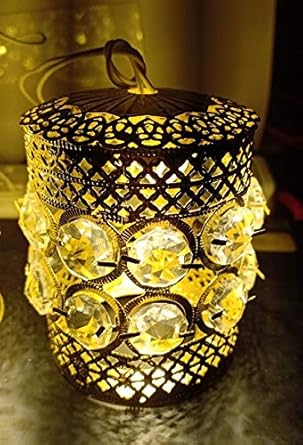 AWM Crystal Jhumar 3W Warm Yellow led Light in Hanging Pendant Style for Home Diwali Decoration Lighting - Golden