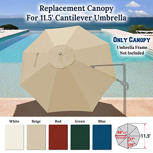BenefitUSA Replacement Canopy Top Cover for 11.5' Rome Cantilever Patio Umbrella Outdoor Sunshade (Beige)