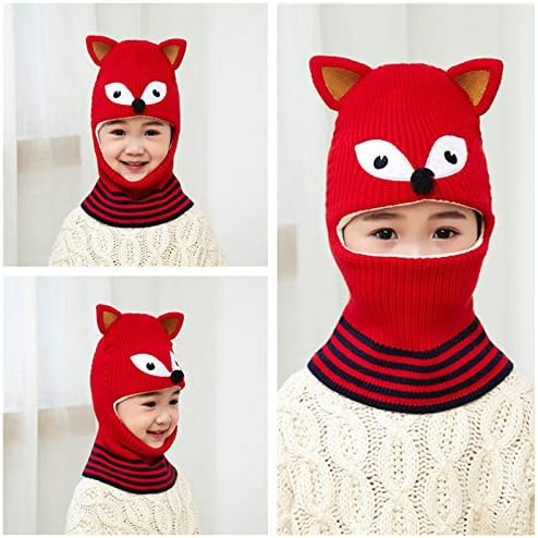 JINTN Baby Knitted Hood Cap Girls Boys Warm Earflap Scarve Cap Plush Lined Hat Winter Beanie Hat Toddler Cute Cartoon Fox Thermal Hat for Kids Age 2-5 Years Red - Image 5