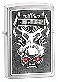 Zippo Lighter 28267 Harley Davidson Skull Red Crystal Brushed Chrome NEW