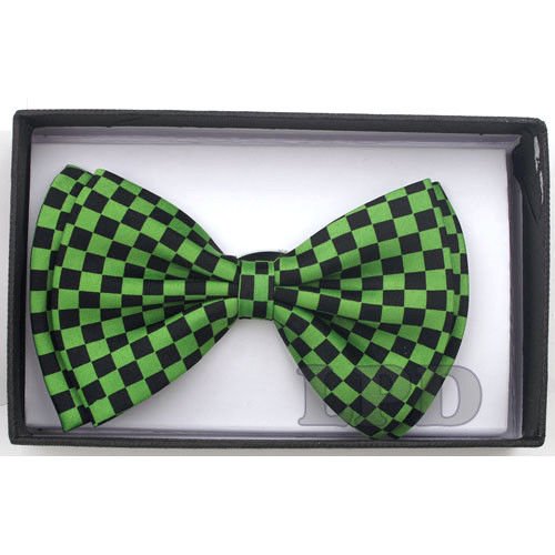 Men's Unisex Wedding Party Tuxedo Black Black and Green Checker Checkered Diamond Dress Bow tie Bowtie! Brand New in Factory Box!
