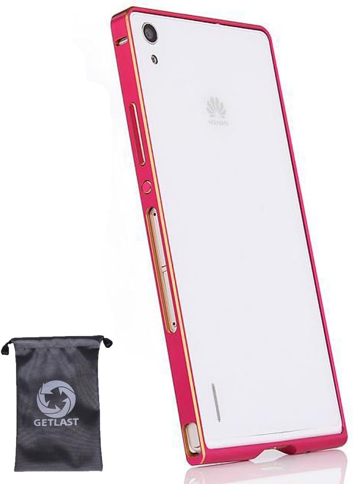 MINUO - Huawei Ascend P7 Case, [Hot Pink] Luxury Aluminum Metal Bumper Case for Huawei Ascend P7