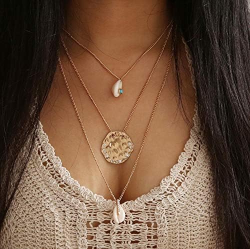 Multilayer Shell Trendy Necklace for Women Gold Color Long Chain Seashell Ocean Beach Boho Pendant Necklaces Jewelry (Style 4)
