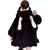 BZB Kawaii Anime Bunny Ear Hoodies For Women Sweet Lovely Fuzzy Fluffy Rabbit Sweater Tops Cosplay Jacket Coats