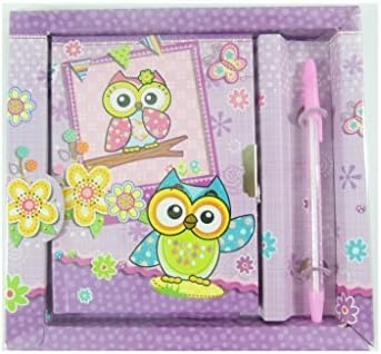 Cute Owl Pen and Notebook with Lock in box Stationery Set (Purple)