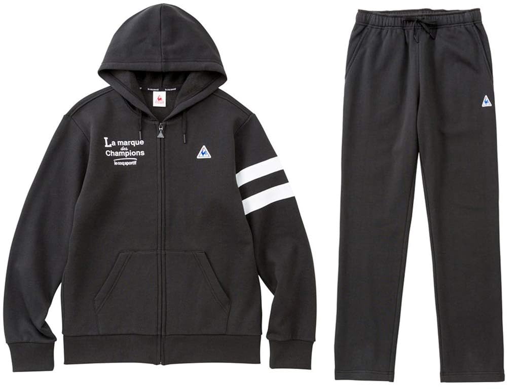 (ルコックスポルティフ)le coq sportif フード付きスウェットジャケット・パンツ上下セット QMMMJF44/QMMMJG44 裏起毛 フルジップパーカー (BLKxBLK, O)