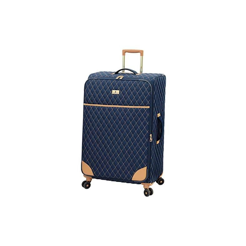 LONDON FOG Queensbury Softside Spinner Luggage, Navy, CheckedLarge 28