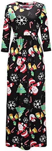Johlycao Women Long Sleeve Snowflake Christmas Santa Claus Printed Long Skirt Xmas Party Dress