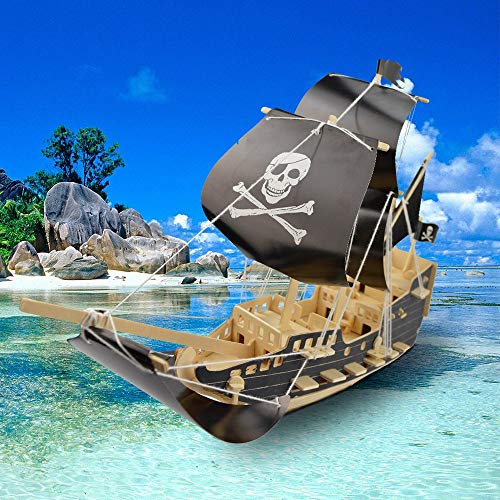 3D Wood DIY Building Block Wooden Models Puzzles Kids Educational Puzzle Toy Brain Teasers Hand Craft Stacking Toys Kits 2 Pack- Pirate Ship and Motorcycle