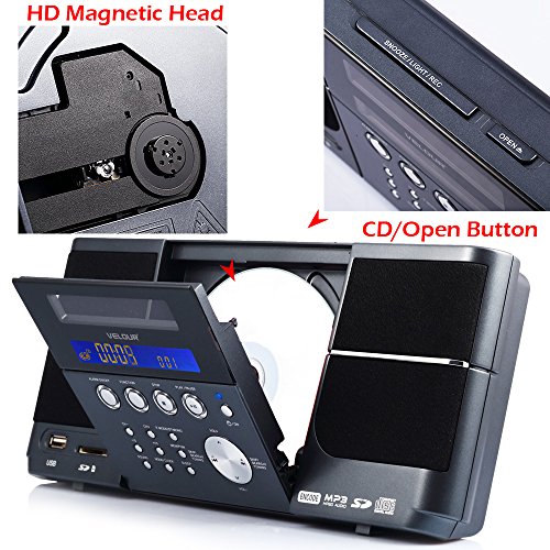 Portable-Stereo-CD-Player-VELOUR-Boombox-with-FM-Radio-Clock-USB-SD-and-Aux-Line-In-for-kids