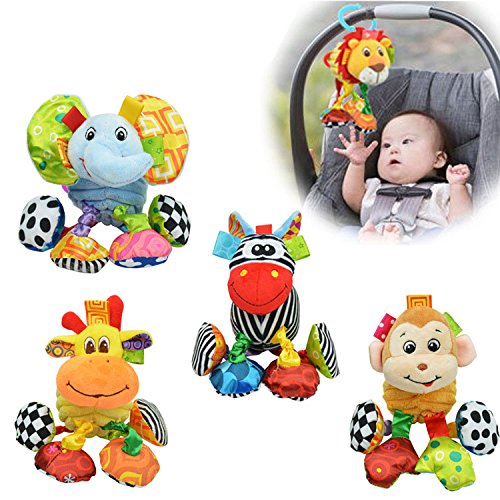 Infant Baby Soft Animal Vibrating Car Seat Stroller Plush Toys Hanging Bell Rattles Doll (Giraffe) - Thumbnail 3