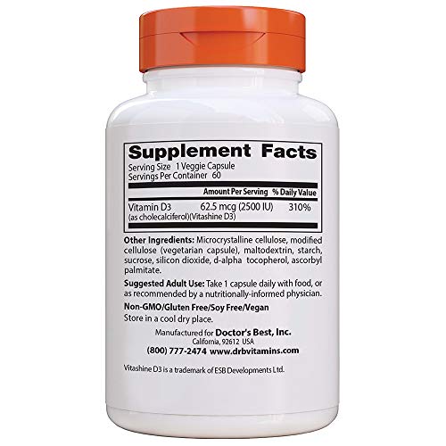 image for Doctor's Best Vitamin D3 2500IU with Vitashine D3, Non-GMO, Vegan, Glu