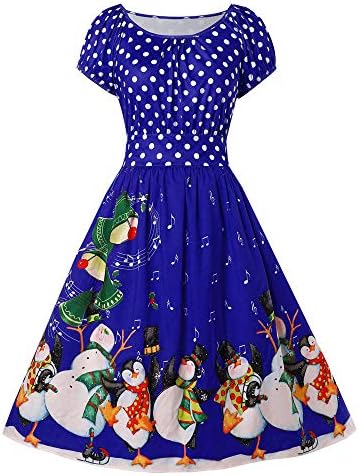 cureture ❤️❤ Women's Cocktail Dress Christmas Dress,Casual Dress,Fashion Women Vintage Plus Size Penguin Dot Print Christmas O-Neck Party Dress Red,Blue,Green,Black XL,XXL,XXXL,XXXXL,XXXXXL
