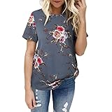 Goddessvan Women's Summer Casual Floral Printing T-Shirt Short Sleeve Chiffon Tops Blouse (XL, Gray)