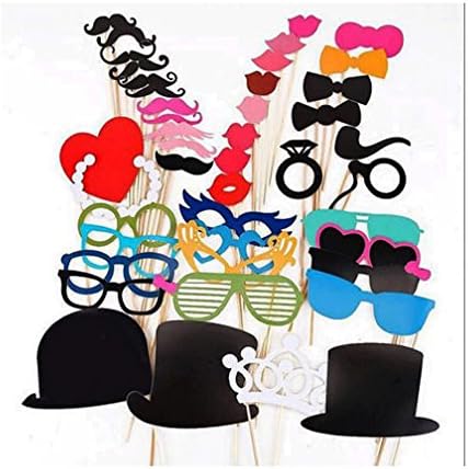 Finecase Photo Booth Props DIY Kit for Party Wedding Graduation Birthday-Printed Pieces with Wooden Sticks (44 Pieces)