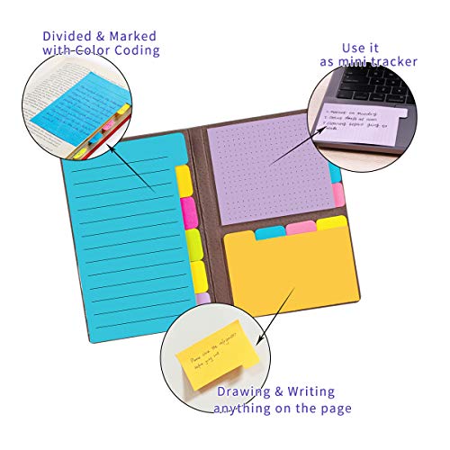 Colored Divider Sticky Notes Bundle Set Self-Stick Note by LE PAPILLION- Sticky Note Pads Bookmark with Color Coding - 60 Ruled Lined Notes (3.8x5.9), 48 Dotted Notes (3x3.8), 48 Blank Notes (2.6x3.8)