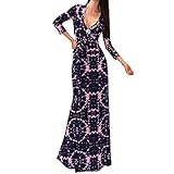YJWAN Ladies Sexy 3/4 Sleeve Deep V Neck High Waist Floor Length Evening Dress