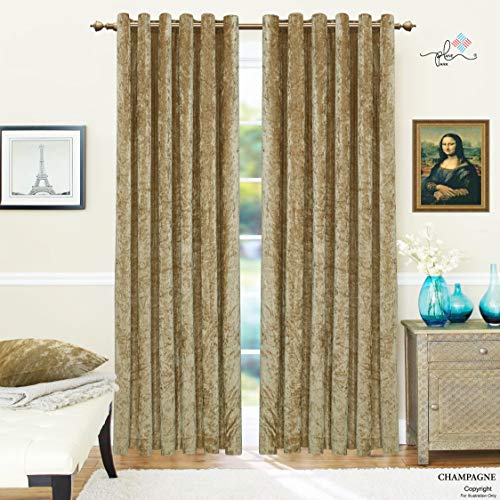 Zimel Homes Champagne Gold Crushed Velvet Readymade Curtains Fully