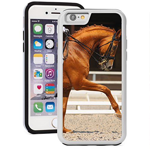 For Apple iPhone 6 6s Shockproof Impact Hard Soft Case Cover Dressage Portrait Of Sorrel Horse (White)