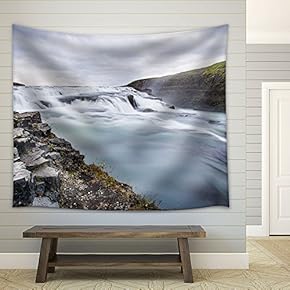 Landscape with Waterfall in Mountains - Fabric Wall Tapestry Home Decor - 51x60 inches