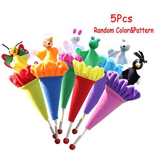 5 pcs Pop Up Cone Plush Puppets, Cute Animals Pop up Puppet Theater Telescopic Stick Rods Doll Fox Crow Bee Frog White Rabbit Gray Wolf Wooden Educational Toy by Sealive (Random Color) - Thumbnail 7