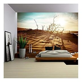 Desert Landscape with Dead Plants in Sand Dunes Under Sunny Sky. Global Warming Concept. Nature Background - Removable Wall Mural | Self-Adhesive Large Wallpaper - 66x96 inches