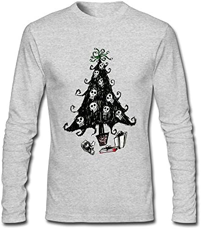 Hai Yan Gu Skull Christmas Tree Men's Long-Sleeve Crew Neck Casual T-Shirt 4 Color