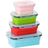 GXABK Collapsible Silicone Food Storage Containers - Set of 4 Silicone Lunch box Containers for Kids or Kitchen, BPA Free, Microwave, Dishwasher and Freezer Safe (Small 12oz to Extra large 42oz)