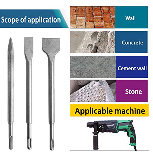Hakkin 8 Pcs Rotary Hammer SDS Bits Set + 3 Pcs Chrome Vanadium Steel SDS-Plus Chisel Set Masonry Drill Bit Tool for Cement Wall, Concrete,Stone, Brick Wall
