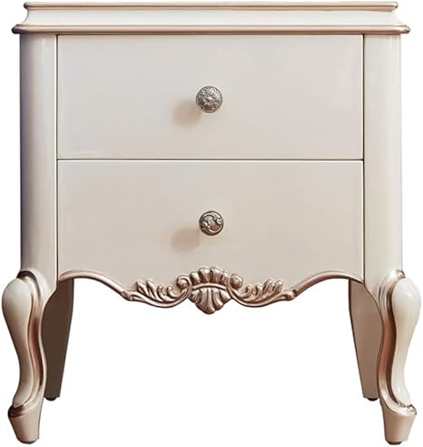 Amazon ナイトテーブル 北欧の豪華なオークの白いベッドサイドテーブル 立体的な彫刻が施された大型収納ソファサイドテーブル リビングルームのベッド ルームのベッドサイドテーブルに適した 50 40 55 Cm サイドテーブル オンライン通販