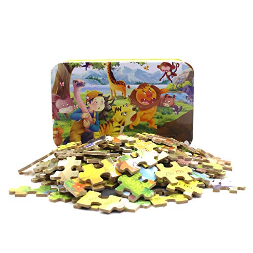 Aimeio 200 Pieces Wooden Mermaid Jigsaw Puzzle Kids Educational Puzzles Toys to Develop Dexterity and Problem Solving with Metal Storage Box