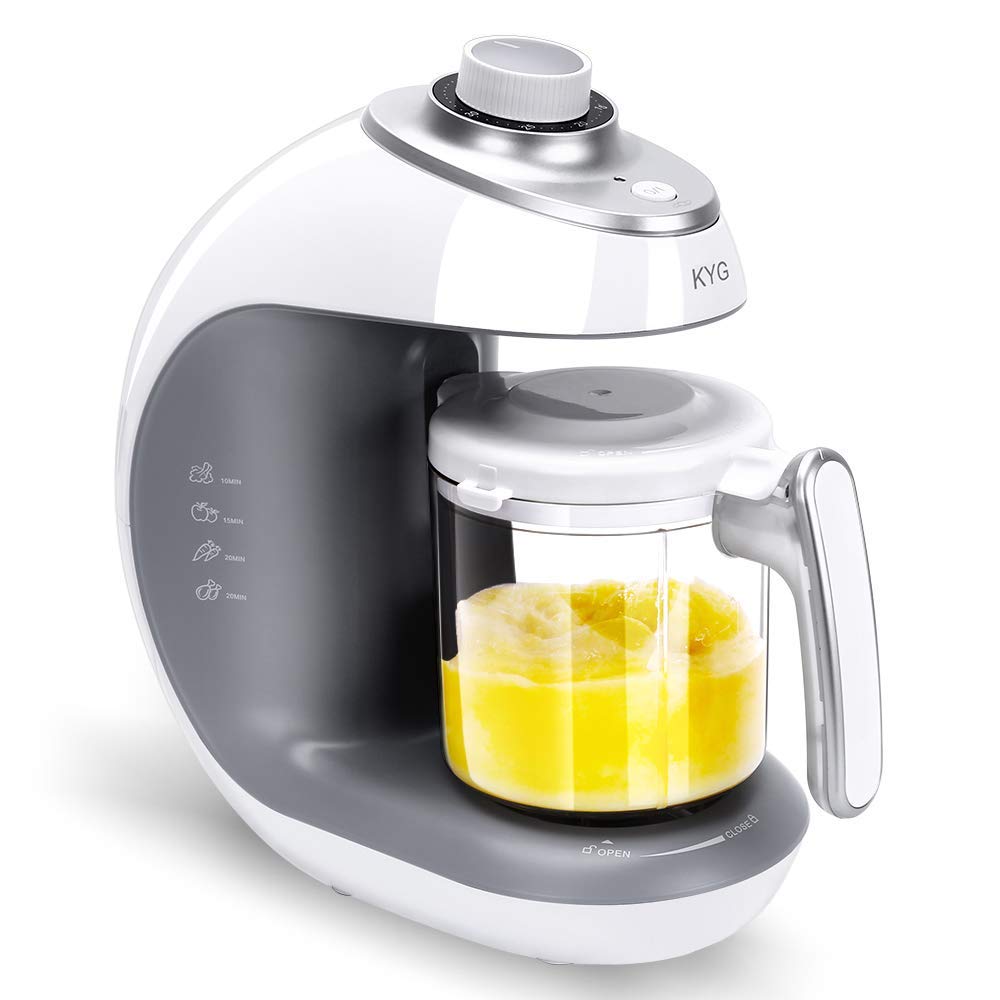 Babynahrungszubereiter KYG BFP-1800MT 5 in 1 Dampfgarer und Mixer für Babynahrung mit Dampfgaren Mixen Aufwärmen Auftauen und Sterilisieren 220-240 V Baby Küchenmaschine (weiß)