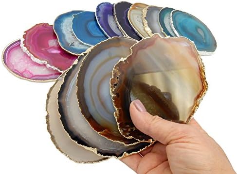 4 (FOUR) Agate Coaster - Agate Slice Coasters Rock Paradise COA (NaturalGold)