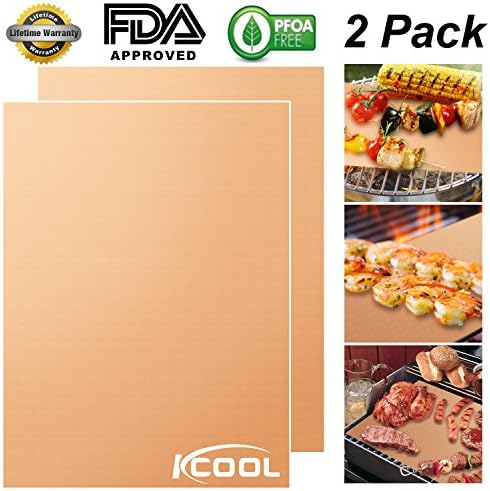 Copper Grill Mat, KCOOL 0.25mm Non-Stick BBQ Grill Mats - FDA Approved, Smooth, Reusable and Easy to Clean - 15.75 x 13 inches(Set of 2)