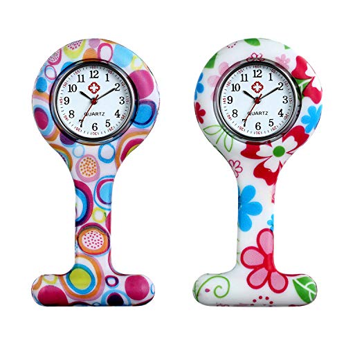 Women Nurses Watch 2PCS Pin-on Brooch Hanging Lapel Dactor Badge Hygienic Protection Colored Patterned Silicone Fob Watches