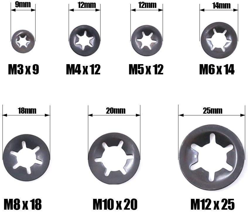 Internal Tooth Quicklock Starlock Locking Washers, 500 Pieces Metric M3 M4 M5 M6 M8 M10 M12 Black Oxide Finish Quick Speed Locking Fasteners Assortment - Image 3