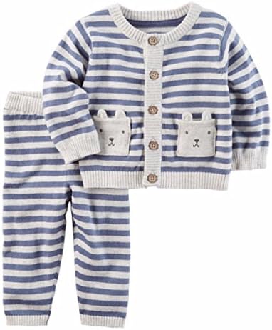 Amazon Co Jp カーターズ Carter S 男の子用ブルーグレーx薄グレーボーダークマさんポケット付きニットカーディガンxコーデパンツ上下2点セット 9months 67 72cm 並行輸入品 服 ファッション小物