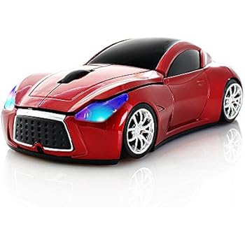 Usbkingdom 2.4GHz Cool Sport Car Shape Wireless Mouse Optical Cordless Mice with USB Receiver for PC Laptop Computer 1600DPI 3 Buttons Red