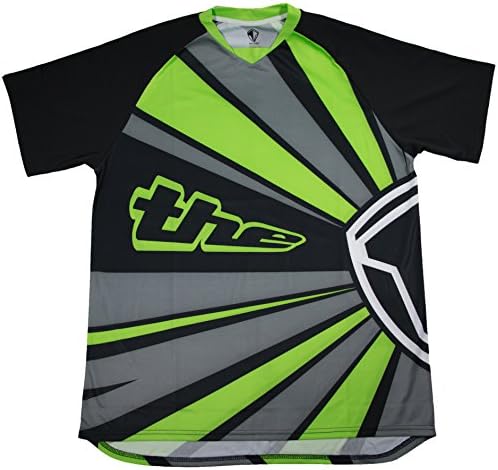 THE Industries Adult Lightweight BMX and Mountain Bike Short Sleeve Jersey, Green/Grey/Black, Small