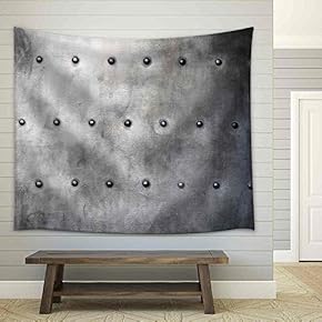 Black Grunge Metal Plate or Armour Texture with Rivets as Background - Fabric Wall Tapestry Home Decor - 51x60 inches